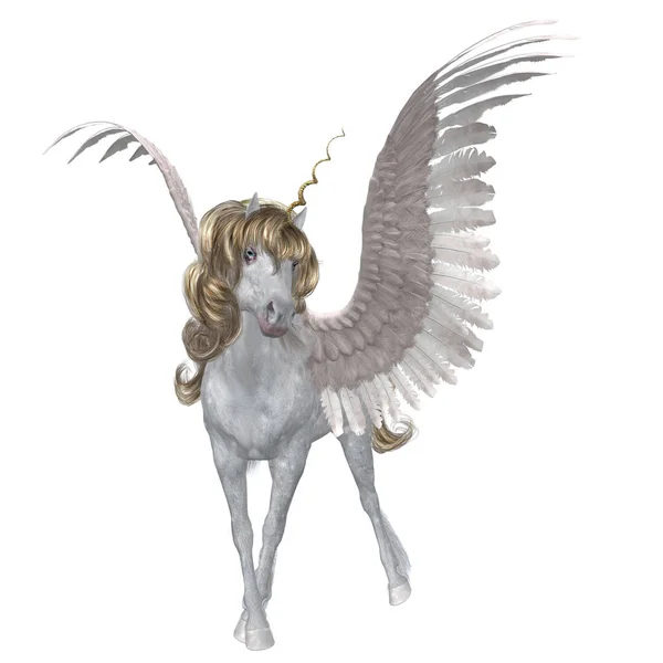 Mythisch Dier White Unicorn Illustratie Met Digitaal Getekende Extra Mane — Stockfoto