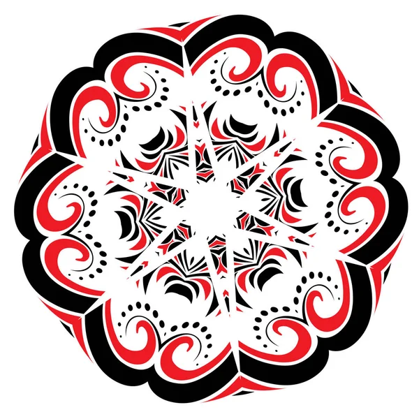 Декоративний Круглий Орнамент Чорно Червоних Квіткових Елементів — стоковий вектор