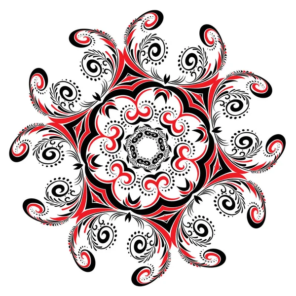 Decorative Ornament Made Black Red Floral Elements — Stock Vector