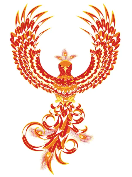 Stylized Firebird Fantasy Phoenix Bird Spreading Wings — Stock Vector