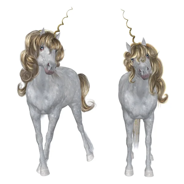 Mythisch Dier White Unicorn Illustratie Met Digitaal Getekende Extra Mane — Stockfoto