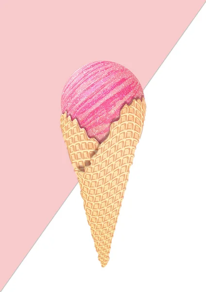 Abstract Stylized Pink Ice Cream Cone Illustration Design — Stock Photo, Image