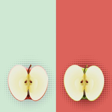 Yarım elma yarı ton ile iki renkli arka plan üzerinde.