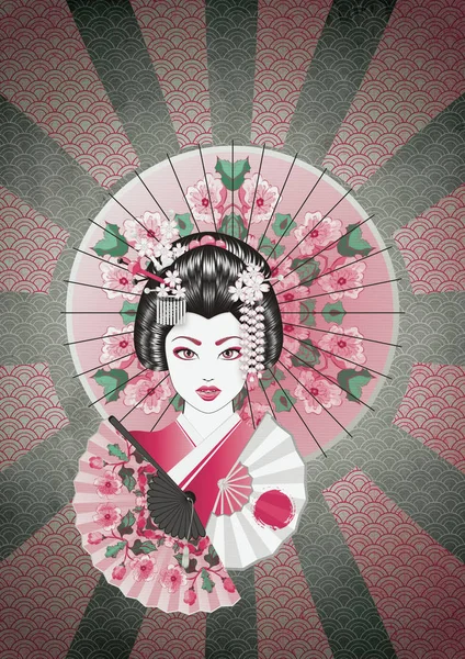 Vintage Poster Met Cartoon Geisha Grunge Papier Textuur Achtergrond — Stockfoto