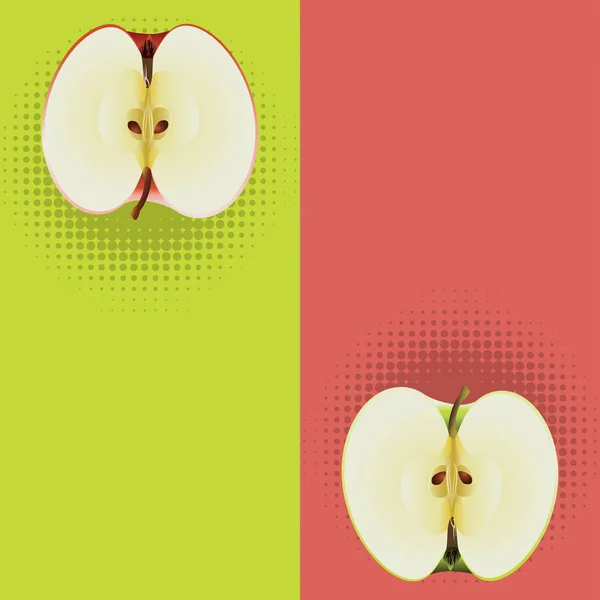 Połówki Jabłek Dwa Kolorowe Tło Półtonów — Wektor stockowy
