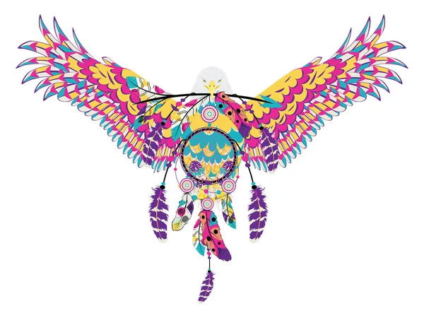 Stylized Bald Eagle Decorative Dream Catcher Illustration — Stock Vector