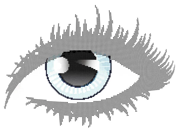 Stylized Blue Human Eye Halftone Effect — Stock Vector