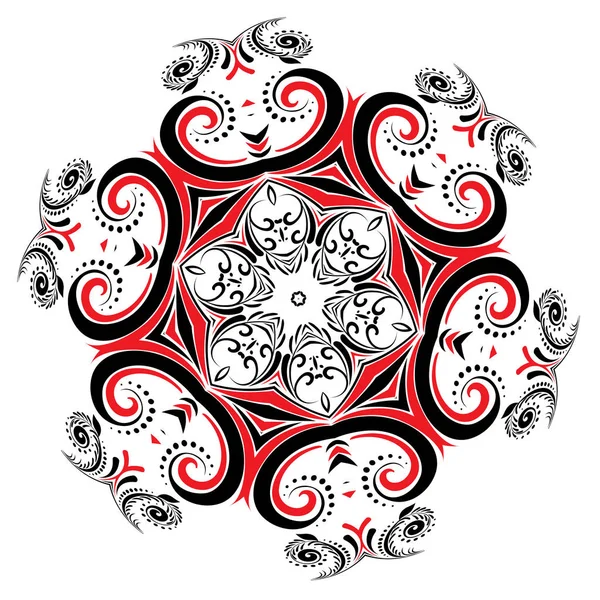 Dekorative Runde Ornamente Aus Schwarzen Und Roten Floralen Elementen — Stockvektor