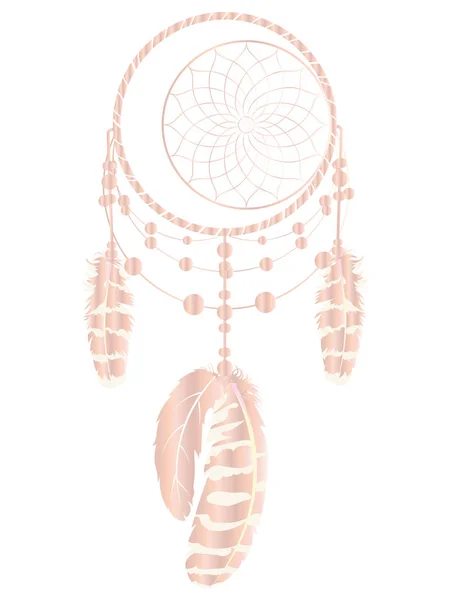 Decorativo Dreamcatcher Rosa Design Ilustração Cor Ouro —  Vetores de Stock