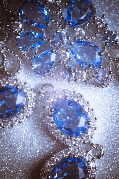 Fashion Silver Bracelet Earrings Blue Violet Stone Tanzanite Imitation — Stock Photo, Image