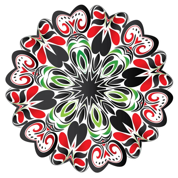 Dekorative Runde Ornamente Aus Schwarzen Und Roten Floralen Elementen — Stockvektor