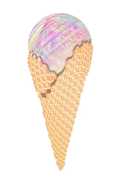 Abstract Stylized Holographic Ice Cream Cone Illustration Design — Stock Photo, Image