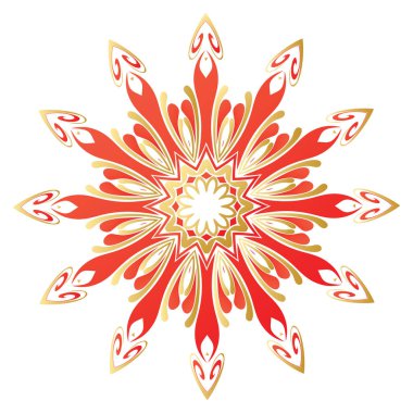 Dekoratif yuvarlak süs altın ve kırmızı çiçek unsurları yapılmış.