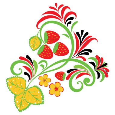 Çilek çizim ile renkli halk çiçek süsleme.