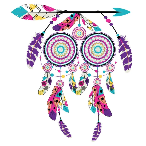 Boho Style Arrow Dream Catcher Stylized Native American Design — Stock Vector