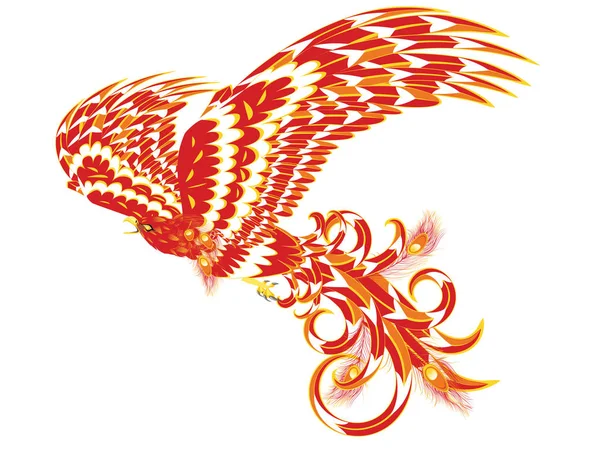 Gestileerde Firebird Fantasie Phoenix Bird Verspreiding Vleugels — Stockvector