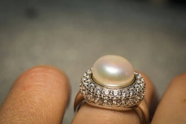 White Pearl Silver Ring