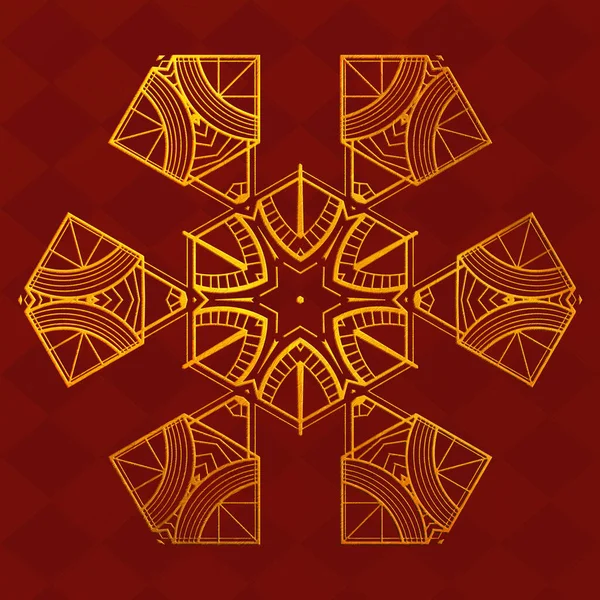 Decorative geometric golden snowflake, retro art deco style ornament.