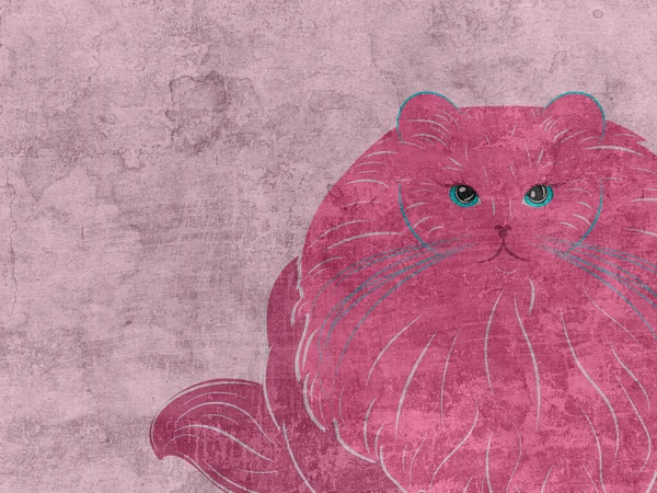 Cute cartoon cat fat very furry textured illustration.