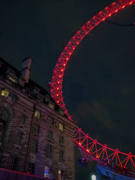 Vista Famoso London Eye Iluminado Uma Noite Escura — Fotografia de Stock