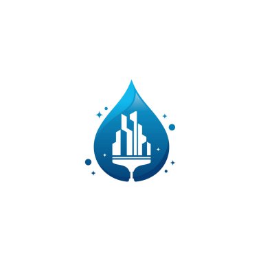 Temizlik Servisi logo şablonu konsepti, Temiz İnşaat Şehir Logo şablonu, Logo simgesi simgesi simgesi