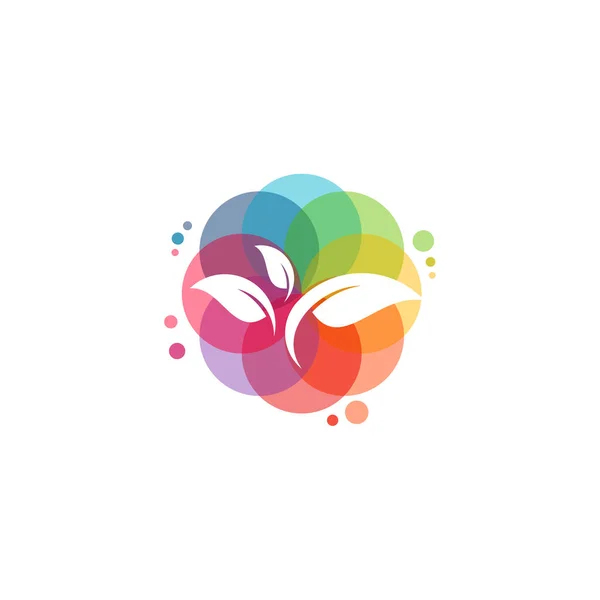 Renkli Yaprak Logo Vektörü Doğal Logo Dizayn Şablonu Tasarım Konsepti — Stok Vektör