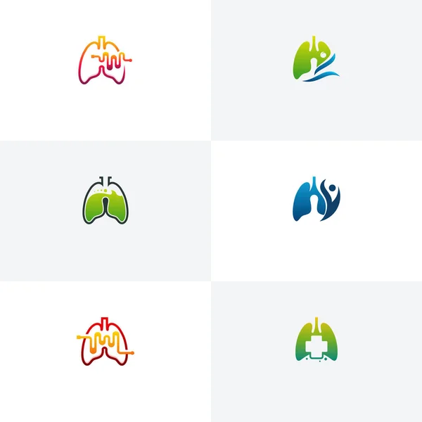 Set Von Lungen Gesundheit Logo Vorlage Lungenpflege Mit Swoosh Logo — Stockvektor