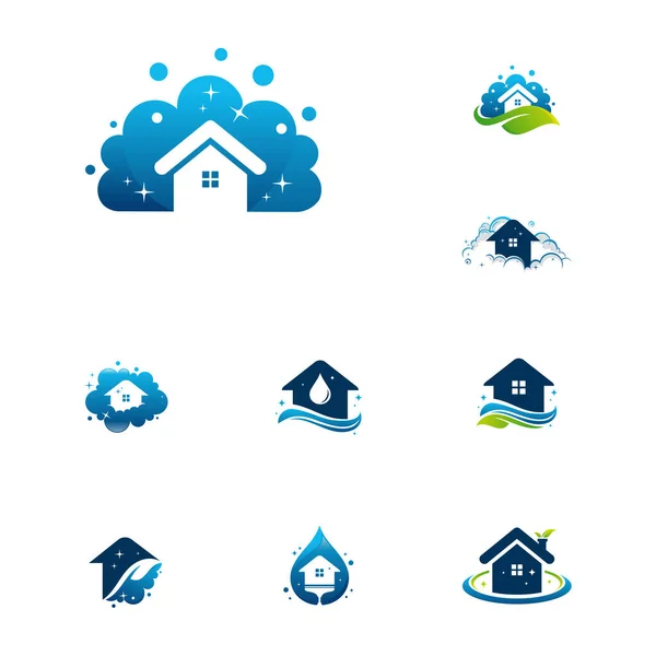 Set Clean House Logo Ontwerpen Concept Cleaning Service Logo Symbool — Stockvector