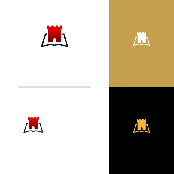 Koncepcja Logo Kingdom Book Logo Zamku Symbol Logo Książki Budowlanej — Wektor stockowy
