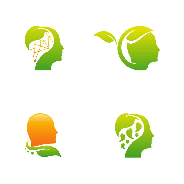 自然脳のロゴデザインコンセプトベクトルのセット 自然心のロゴテンプレート — ストックベクタ