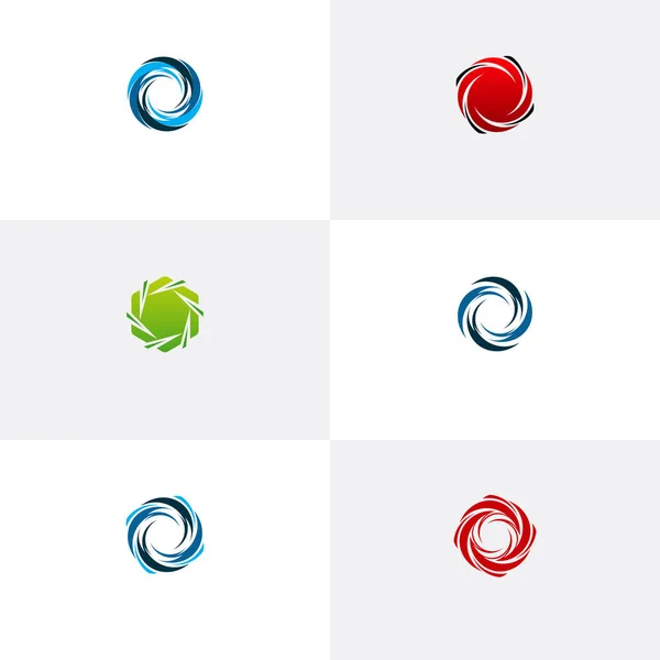 Uppsättning Cirkel Tornado Logotyp Symbol Isolerad Abstrakt Orkan Logotyp Symbol — Stock vektor