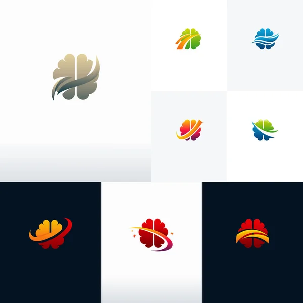 Набір Сучасних Дизайнів Логотипів Розумного Мозку Вектор Шаблон Логотипу Health — стоковий вектор