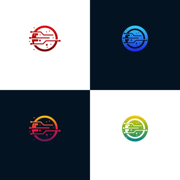 Conjunto Modelo Logotipo Tecnologia Círculo Abstrato Moderno Vetor Projetos Logotipo — Vetor de Stock