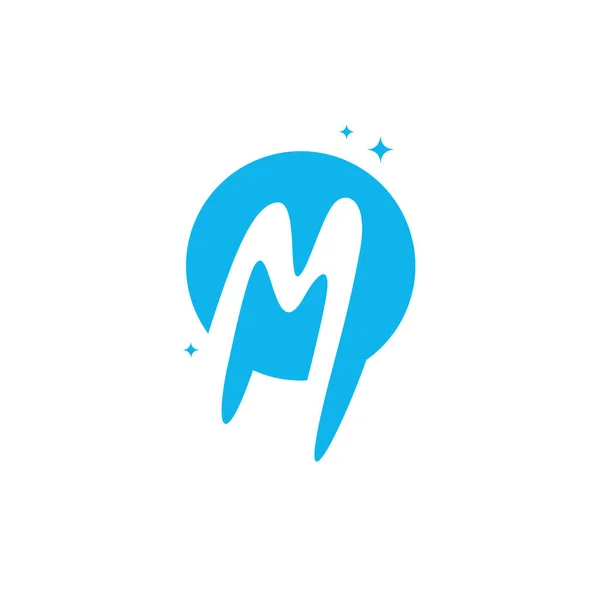 首字母M Swoosh Orbit标志设计向量 字母M儿童标志模板蓝色背景 标志符号图标 — 图库矢量图片
