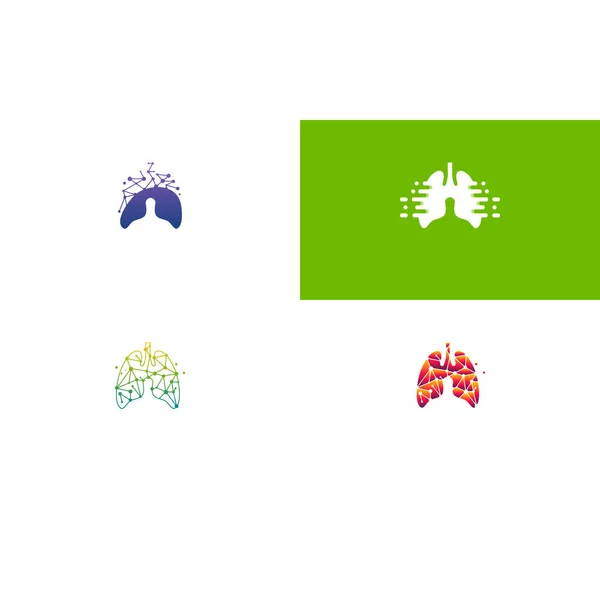 Conjunto Pulmões Digitais Pixel Lungs Conceito Design Logotipo Conceito Design — Vetor de Stock