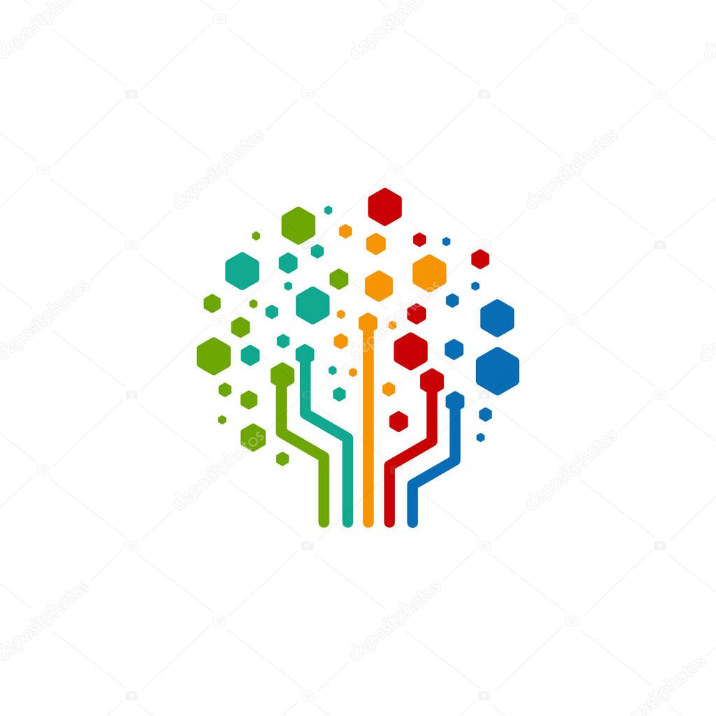 Digital Tree logo designs concept vector, Modern Tree tech logo template, Logo symbol icon