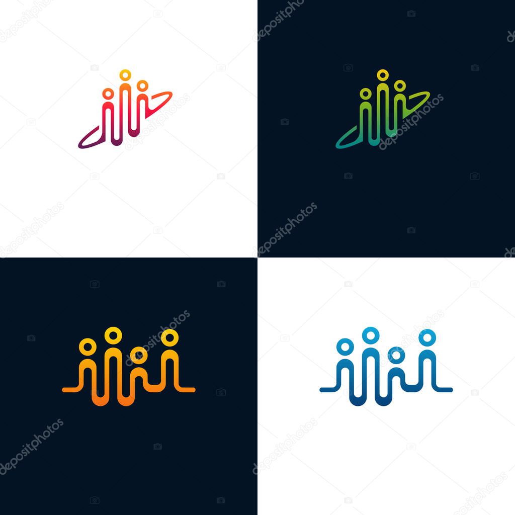 Set Of community logo template designs vector illustration, People Beat logo