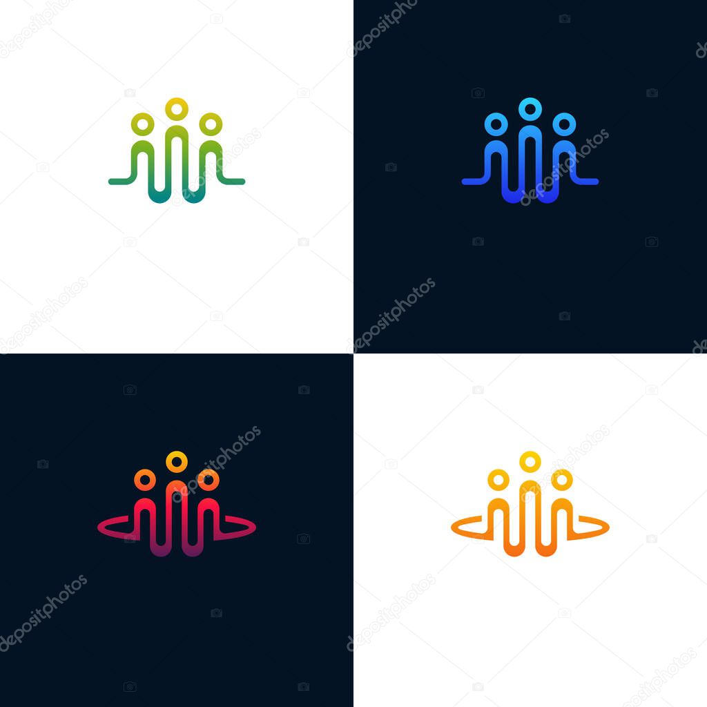 Set Of community logo template designs vector illustration, People Beat logo