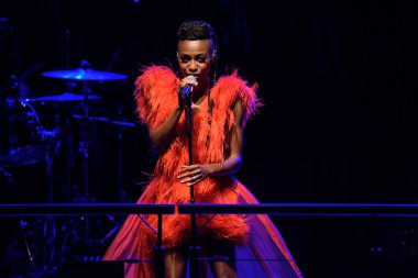 Merano / Meran, İtalya - 2 Ağustos 2018: Skye Edwards, Morcheeba, ses gerçekleştirir canlı.