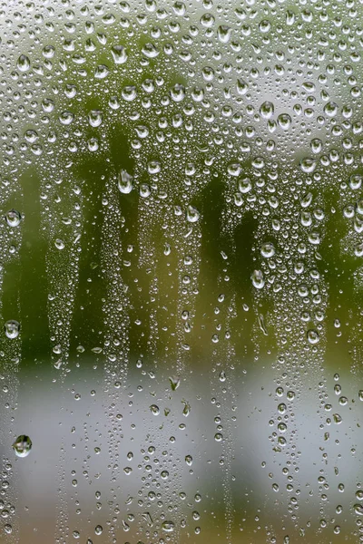 Druppels Water Uit Stroom Van Regen Naar Beneden Het Venster — Stockfoto