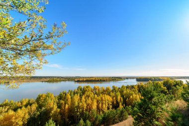 Nehir ve sonbahar orman Dağları ile görünümünü