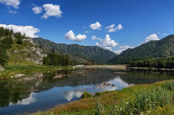 Bela Paisagem Verão Nas Montanhas Altai Com Vista Para Lago — Fotografia de Stock