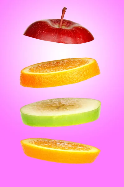 Contemporary Art Collage Levitating Fresh Sliced Frui — Stock Photo, Image