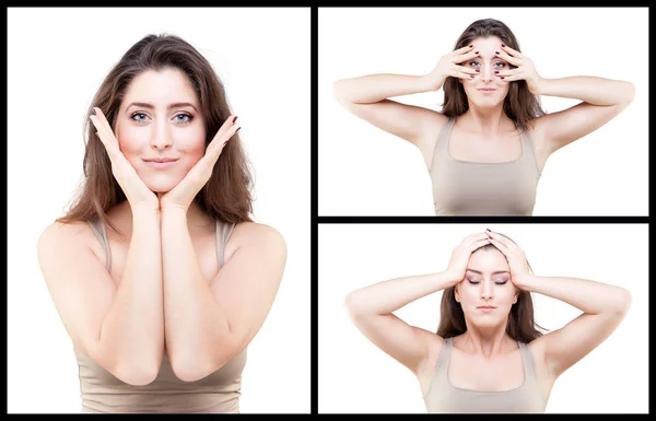 Bela jovem caucasiano mulher fazendo rosto ioga pose Fotos De Bancos De Imagens