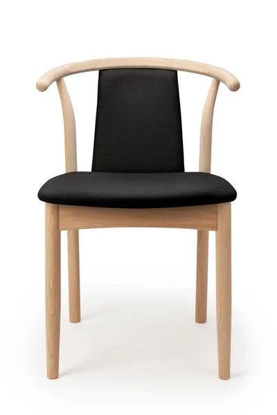 Pohled Zepředu Dřevěnou Židli Černým Textilním Sedadlem — Stock fotografie
