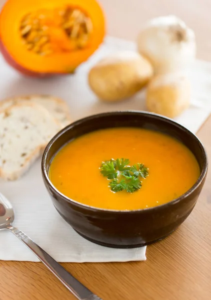 Homemade Pumpkin Soup Parsley — Stock Photo, Image