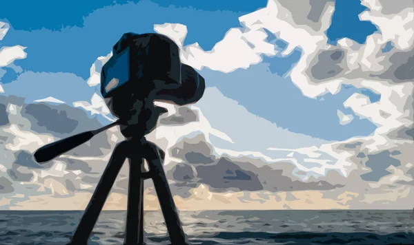 De camera op een statief aan de kust — Stockfoto