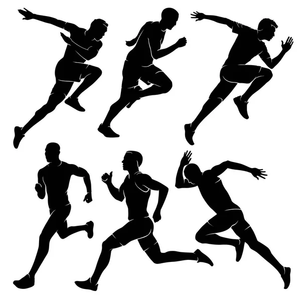 Çalışan erkekler. Spor. Vektör çizim. Dört erkek ve çalışan çocuklar kümesi