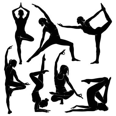 Yoga. Siluetleri yoga kız. Yoga kadın fiziksel kültürünün rakamlar.