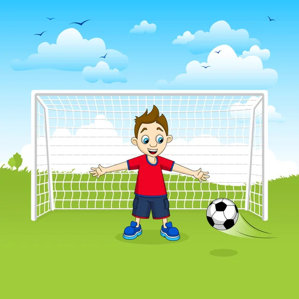 Teenage Boy Goalie Catching Soccer Ball Vector Illustration — Stock Vector